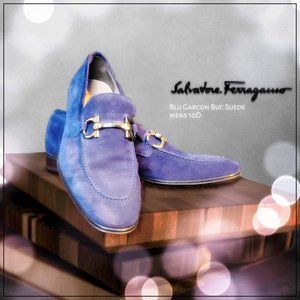 Salvatore Ferragamo Men's Blu Garcon Buc Suede Shoes.   Size:10D Color: Blu